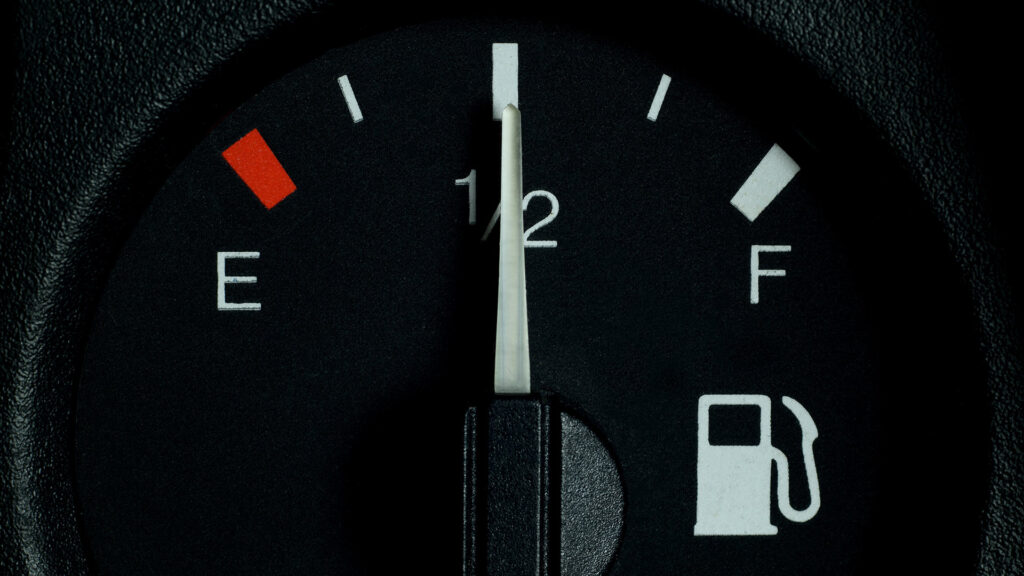 Fuel gauge half full.